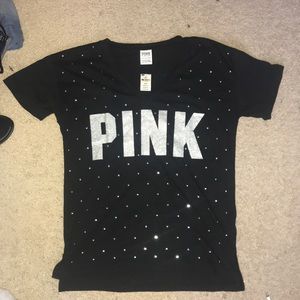 PINK T shirt with gems on the front